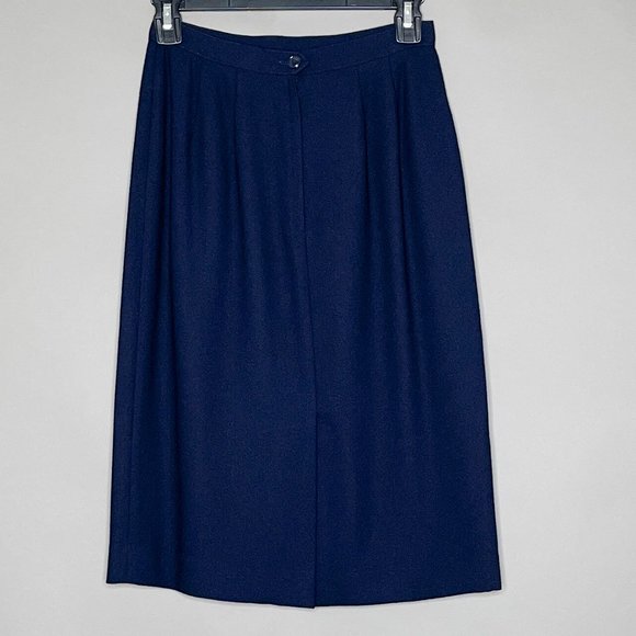 Kasper and Company A.S.L. Petite Navy Blue Skirt Button and Zips In Back Size 2P - Picture 2 of 6